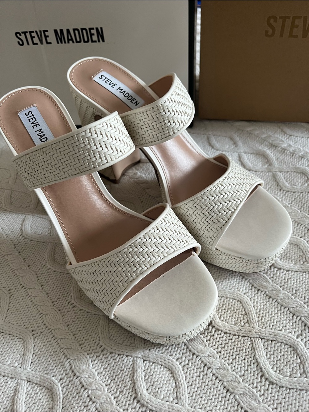 Steve Madden “Stance” Cream Woven Slip On Platform Sandal Various Sizes - Picture 5 of 14
